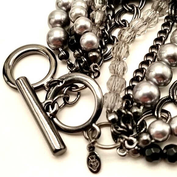 Premier Designs Multi-Strand Bracelet Gunmetal Chains Gray Beads Crystals Toggle - Picture 7 of 11